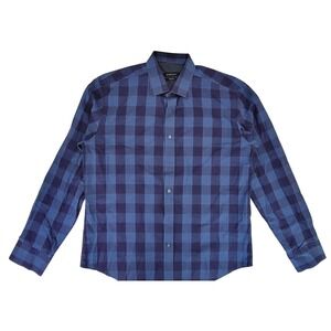 Bugatchi‎ Shaped Fit Blue Plaid Long Sleeve Button Up Dress Shirt Men's